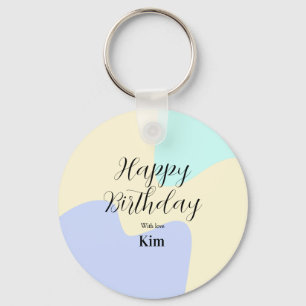 Yellow purple green happy birthday abstract pastel keychain