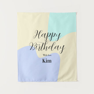 Yellow purple green happy birthday abstract pastel tapestry