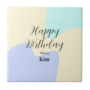Yellow purple green happy birthday abstract pastel tile