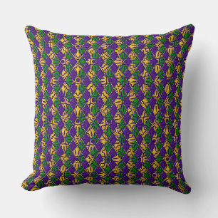 YELLOW PURPLE GREEN MARDI GRAS FLEUR DI LIS THROW PILLOW