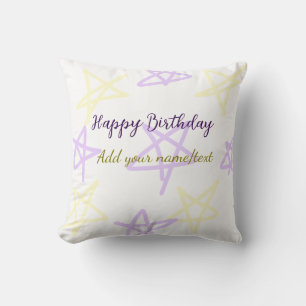Yellow purple  happy birthday add name text simple throw pillow