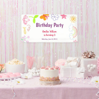 Yellow Purple Kids Birthday Party Banner