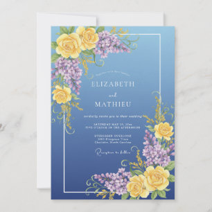 Yellow Purple Lilac Eucalyptus Wedding Invitation