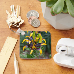 Yellow Purple Lily, Bold Floral Keychain