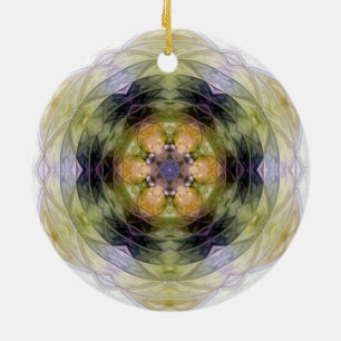 Yellow purple orange floral star pattern ceramic ornament