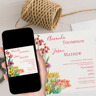 Yellow Purple Orange Pretty Wildflowers Wedding Invitation