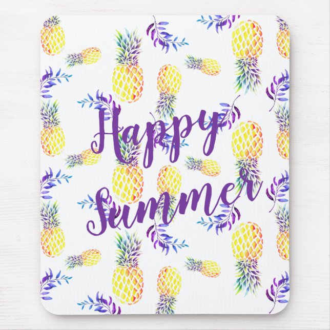 YELLOW & PURPLE PINEAPPLE HAPPY SUMMER MOUSE PAD (Front)
