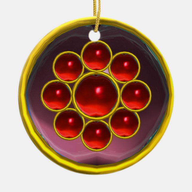 YELLOW PURPLE RED GEMSTONE MON CERAMIC ORNAMENT (Front)
