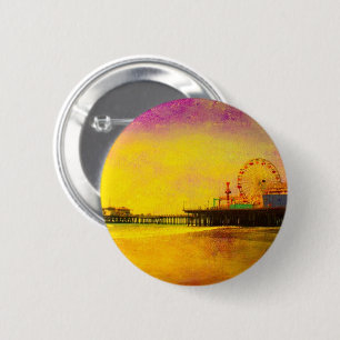 Yellow Purple Santa Monica Pier 2 Inch Round Button