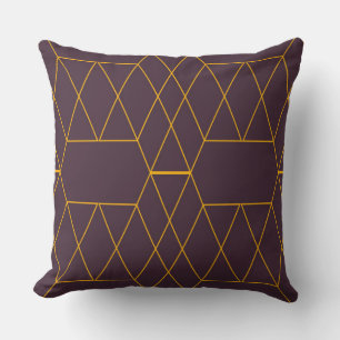 Yellow, purple, simple, modern geometric graphic throw pillow