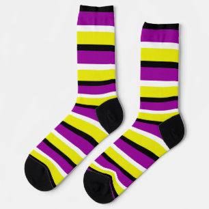 Yellow Purple Stripes Pattern Socks