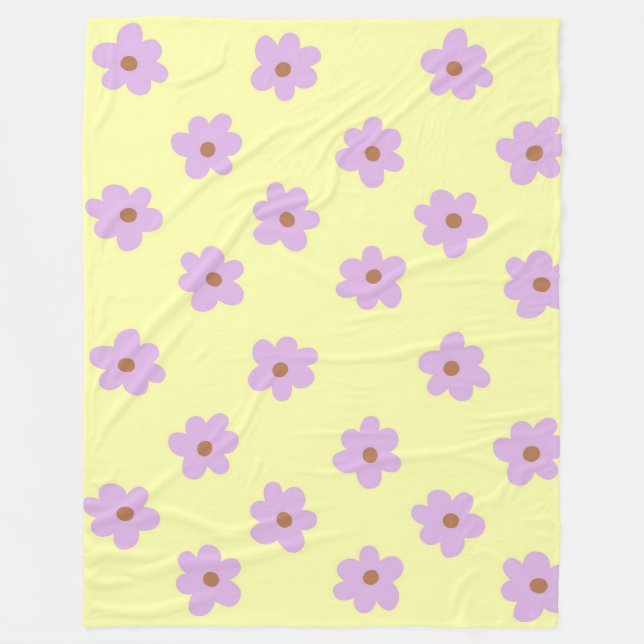 Yellow Purple Tropical Floral Botanical Summer Fleece Blanket (Front)