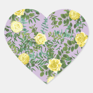 Yellow & Purple Vintage Elegant Spring Wedding Heart Sticker