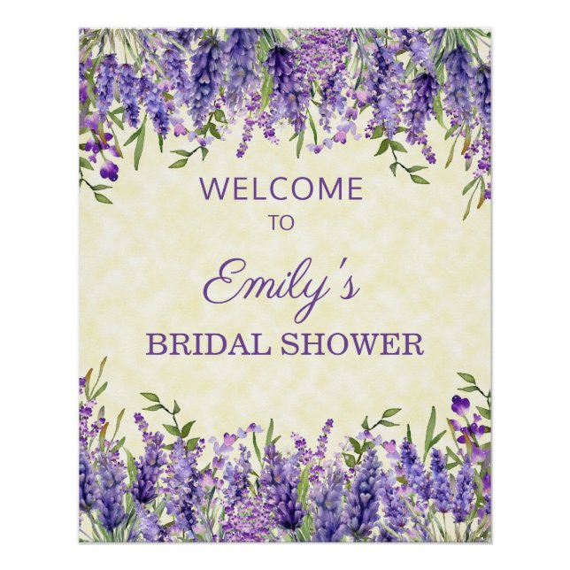 Yellow Purple Watercolor Floral Bridal Shower Poster (Front)