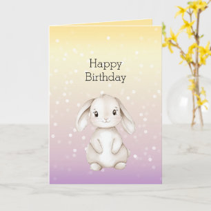Yellow Purple White Bokeh Dots Bunny Birthday Card