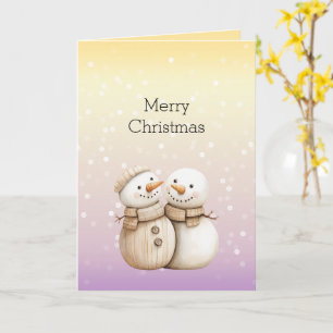 Yellow Purple White Bokeh Dots Snowman Christmas Card