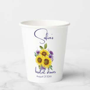 Yellow purple wildflower sunflower watercolor  paper cups