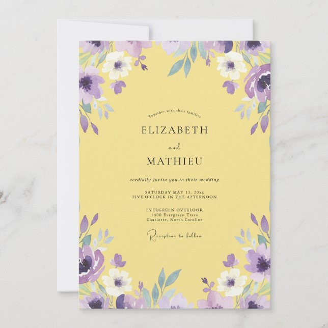 Yellow Purple Wildflower Wedding Invitation (Front)