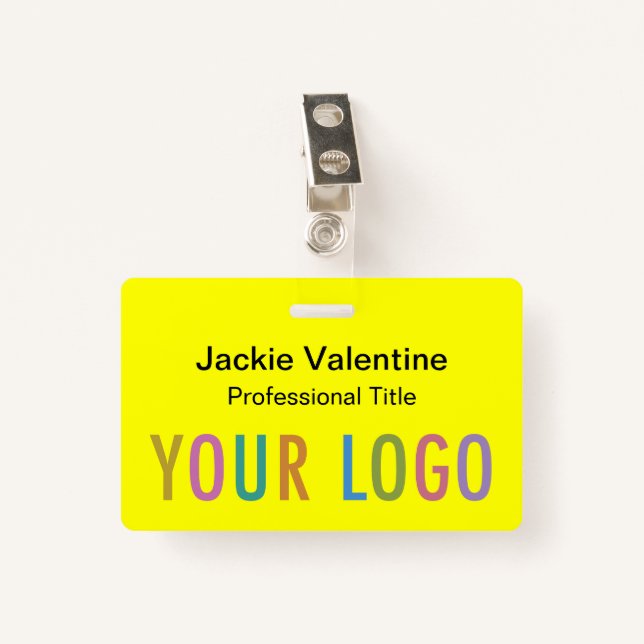 Yellow PVC Name Badge with Clip Lanyard or Reel (Front with Clip)