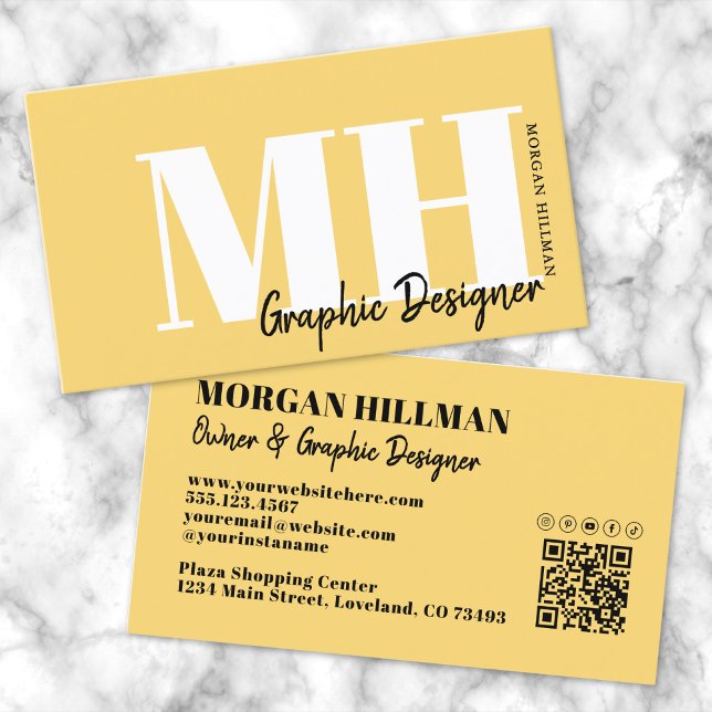 Yellow QR Code Simple Monogram Business Card (Yellow QR Code Simple Monogram Business Card)