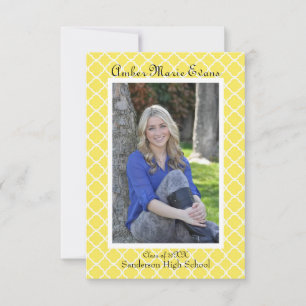 Yellow Quatrefoil - 3x5 Graduation Announcement