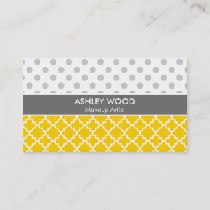 Yellow Quatrefoil and Grey Polka Dot Pattern Business Card
