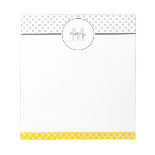 Yellow Quatrefoil and Grey Polka Dot Pattern Notepad