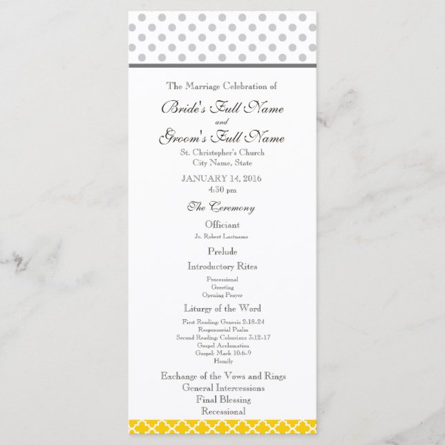 Yellow Quatrefoil and Grey Polka Dot Pattern Program (Front)