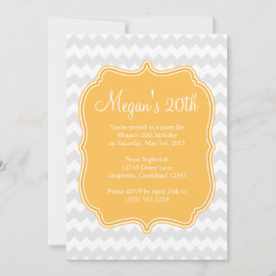 Yellow Quatrefoil Chevron Birthday Invitation