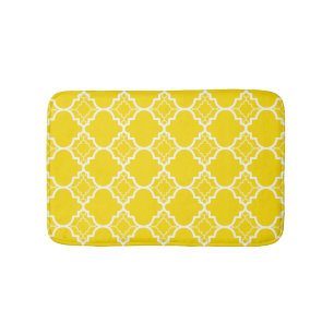 Yellow Quatrefoil Geometric Pattern Bath Mat