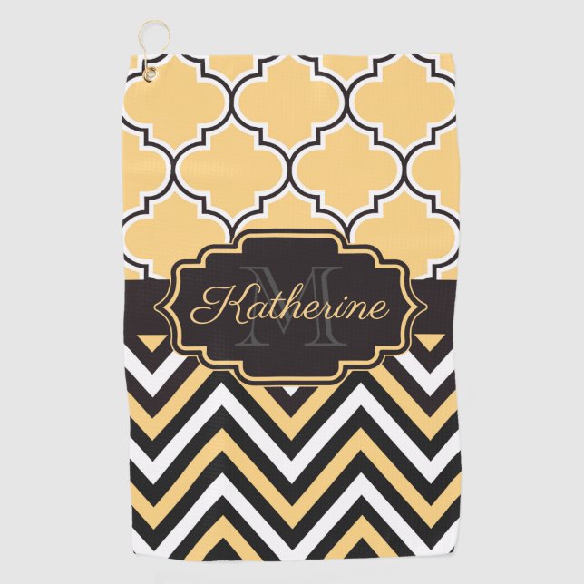 Yellow Quatrefoil Golf Towel (Front)