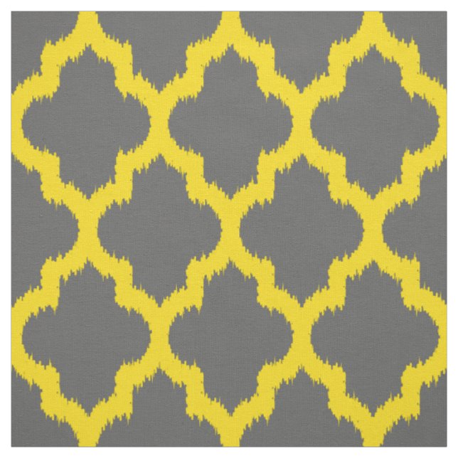 Yellow Quatrefoil Ikat Custom Grey Background 2 Fabric (Swatch)
