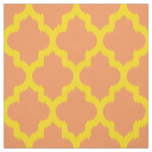 Yellow Quatrefoil Ikat Custom Orange Background 2 Fabric