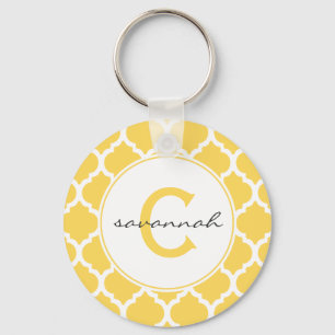 Yellow Quatrefoil Monogram Keychain