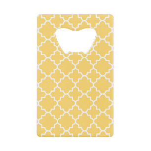 Yellow Quatrefoil Pattern Credit Card Bottle Opener