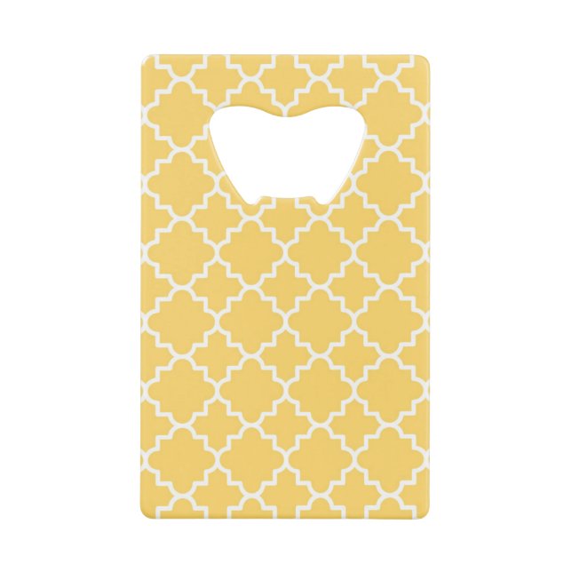 Yellow Quatrefoil Pattern Credit Card Bottle Opener (Front)