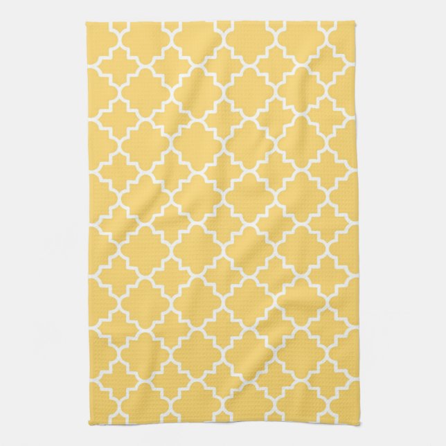 Yellow Quatrefoil Pattern Kitchen Towel (Vertical)