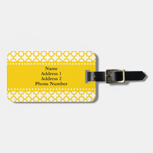 Yellow Quatrefoil Pattern Luggage Tag (Front Horizontal)