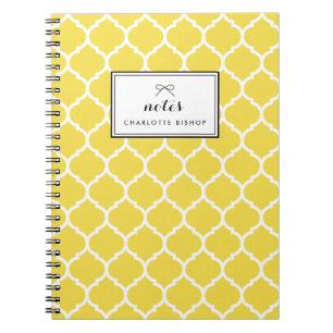 Yellow Quatrefoil Pattern Personalized Notebook