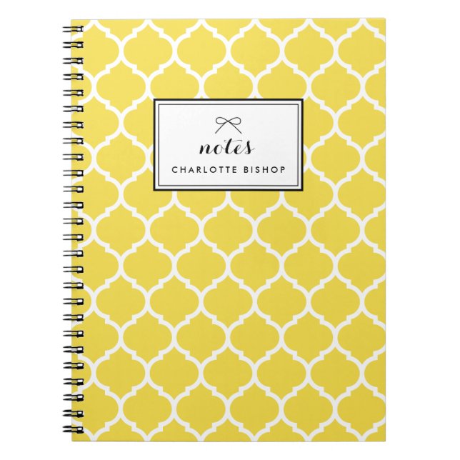 Yellow Quatrefoil Pattern Personalized Notebook (Front)