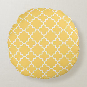 Yellow Quatrefoil Pattern Round Pillow