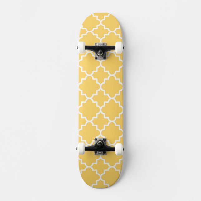 Yellow Quatrefoil Pattern Skateboard (Front)