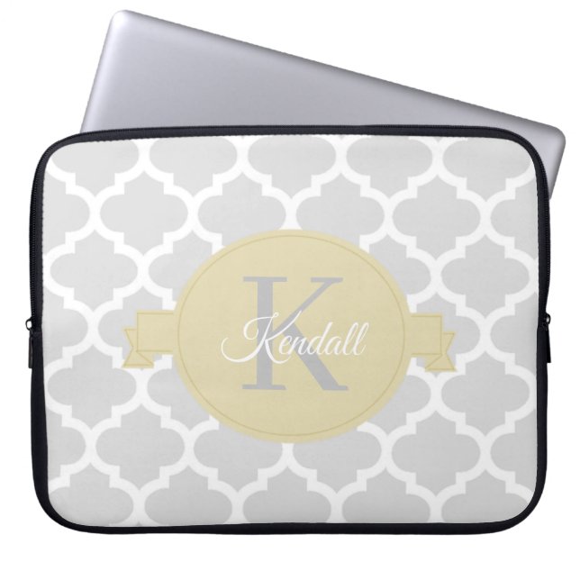 Yellow Quatrefoil Personalized Laptop Sleeve (Front)