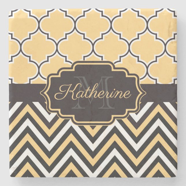 Yellow Quatrefoil Stone Coaster (Front)