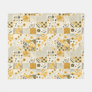 Yellow Quilt Patchwork Gingham Cottagecore Floral Fleece Blanket
