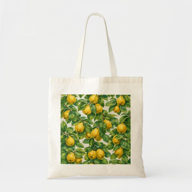 Yellow Quince Botanical Pattern Tote Bag (Front)
