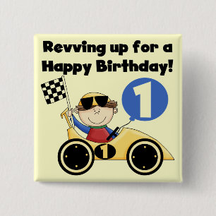Yellow Race Car 1st Birthday T-shirts and Gifts 2 Inch Square Button