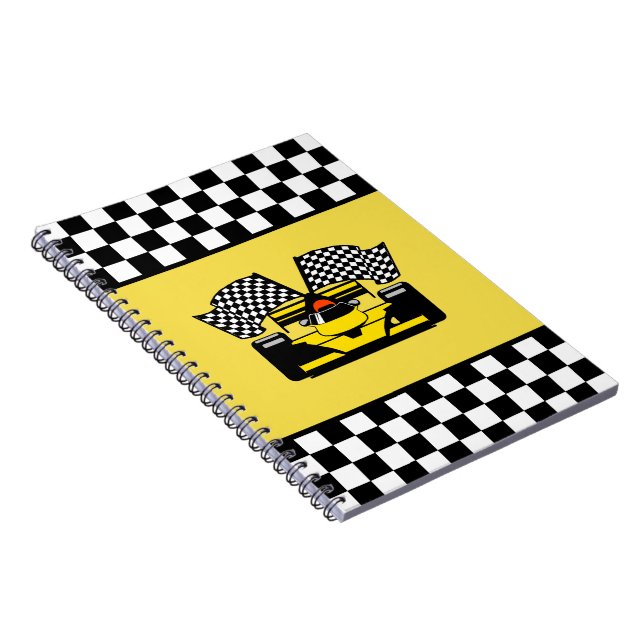 Yellow Race Car: Chequered Flag Notebook (Right Side)