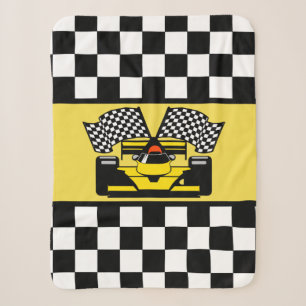 Yellow Race Car: Chequered Flag Sherpa Blanket