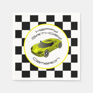 Yellow Race Car Custom Birthday Party Napkins